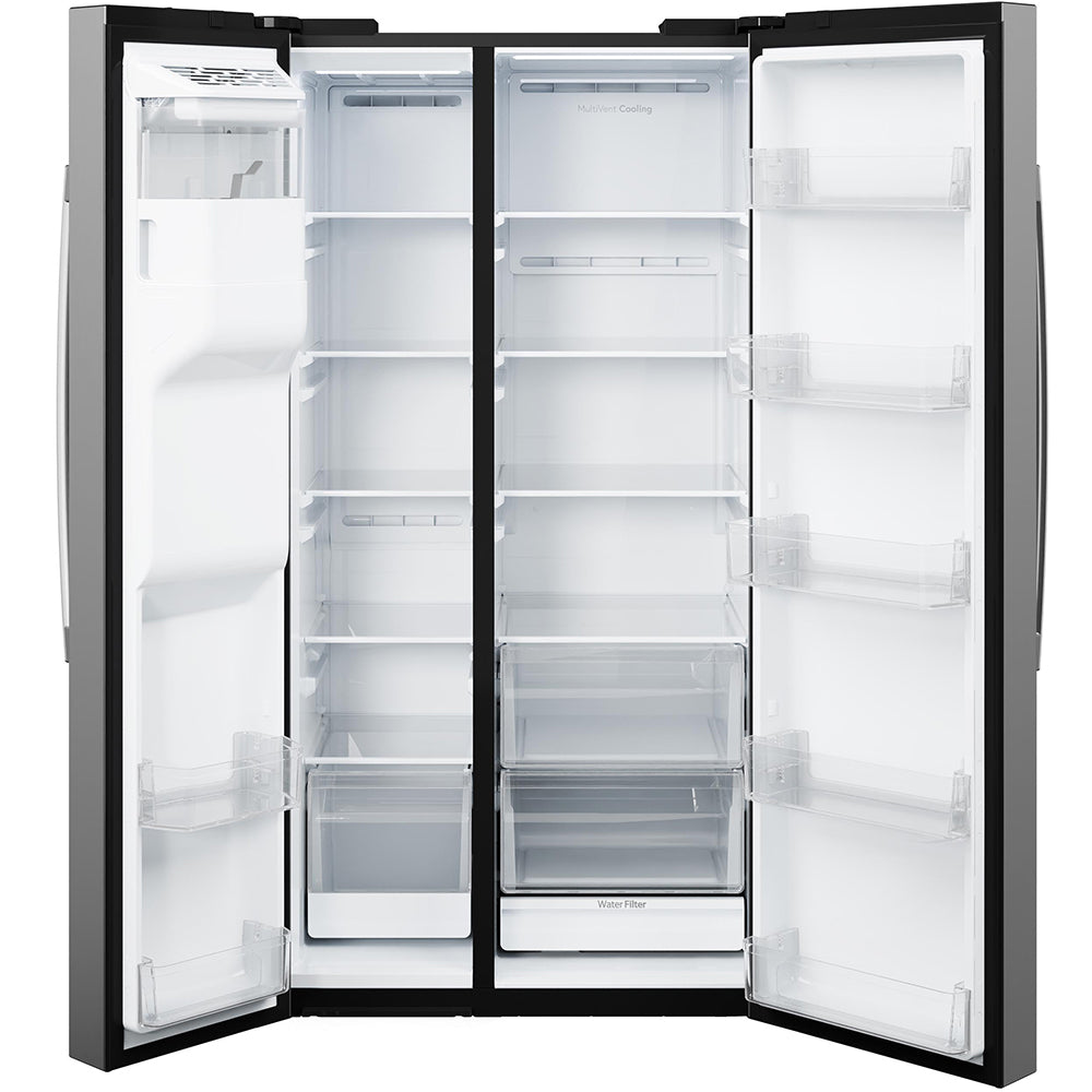 GE 36" 28.0 Cu. Ft. Stainless Steel Side-by-Side Refrigerator with Ice and Water Dispenser – GSS28NYYFS