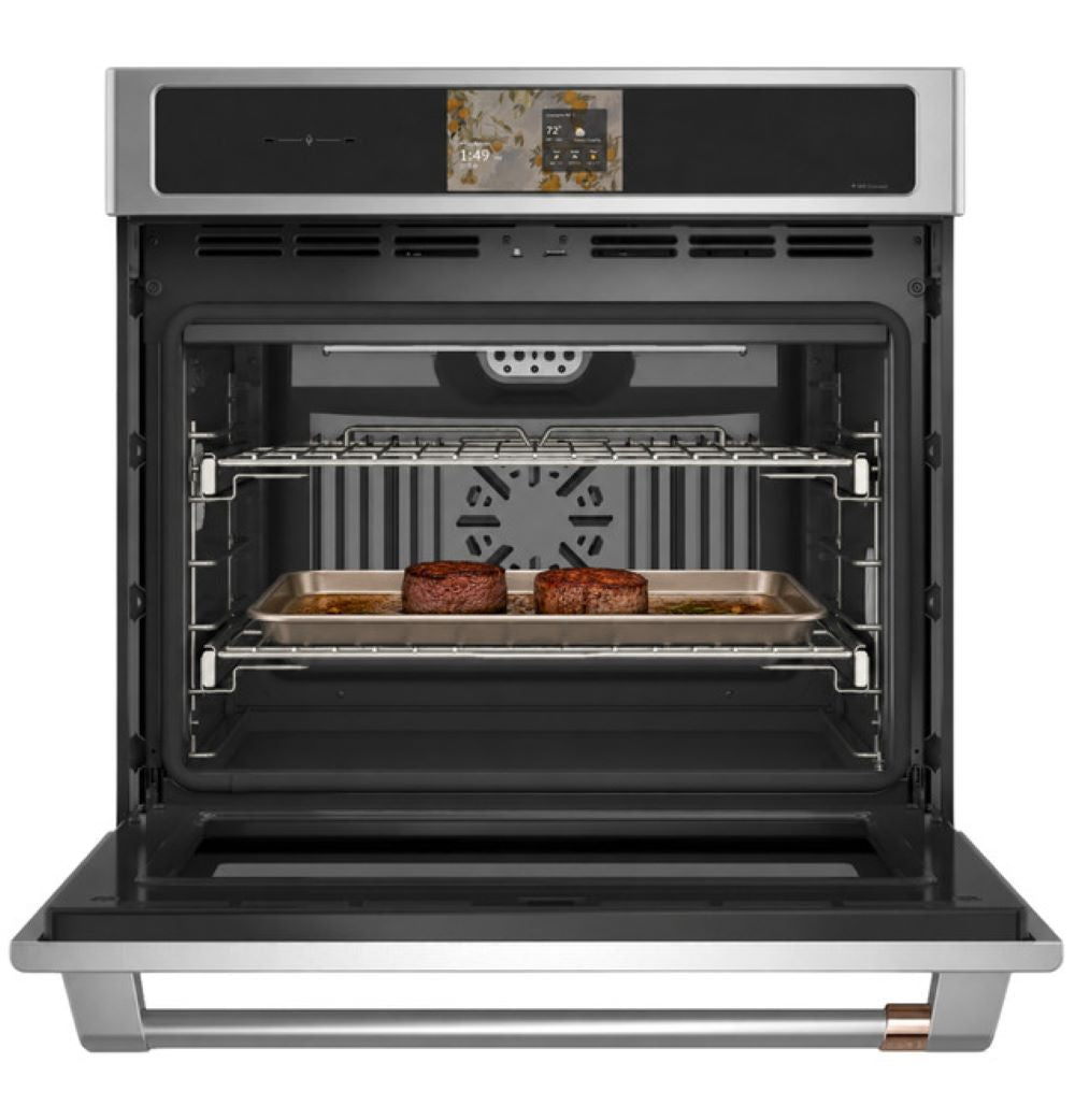CAFÉ™ Professional Series 30" Matte White Smart Wall Oven built into modern kitchen cabinetry