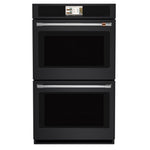 CAFÉ™ Professional Series 30" Matte Black Double Wall Oven, front view with touchscreen and two glass doors