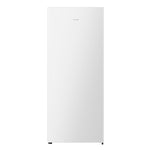 Front view of Hisense white 14 cu. ft. convertible upright freezer with a clean flat door, Hisense logo and concealed pocket handle