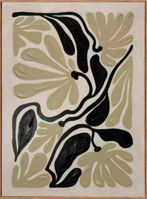 En pleine floraison Tableau style floral et feuille – ivoire, noir