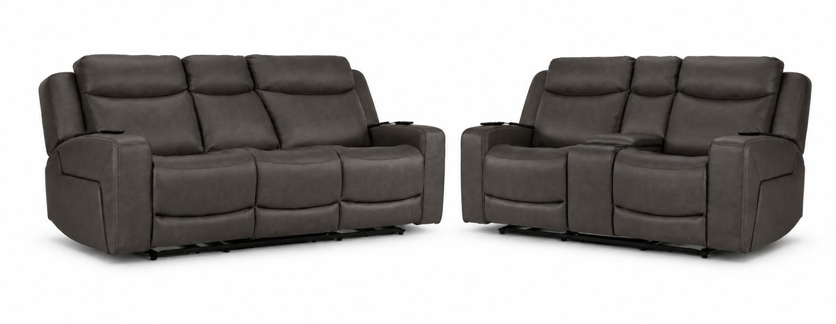 Jackson Leather Power Reclining Sofa and Loveseat Set - Anthracite with plush headrests, wide arms and power controls