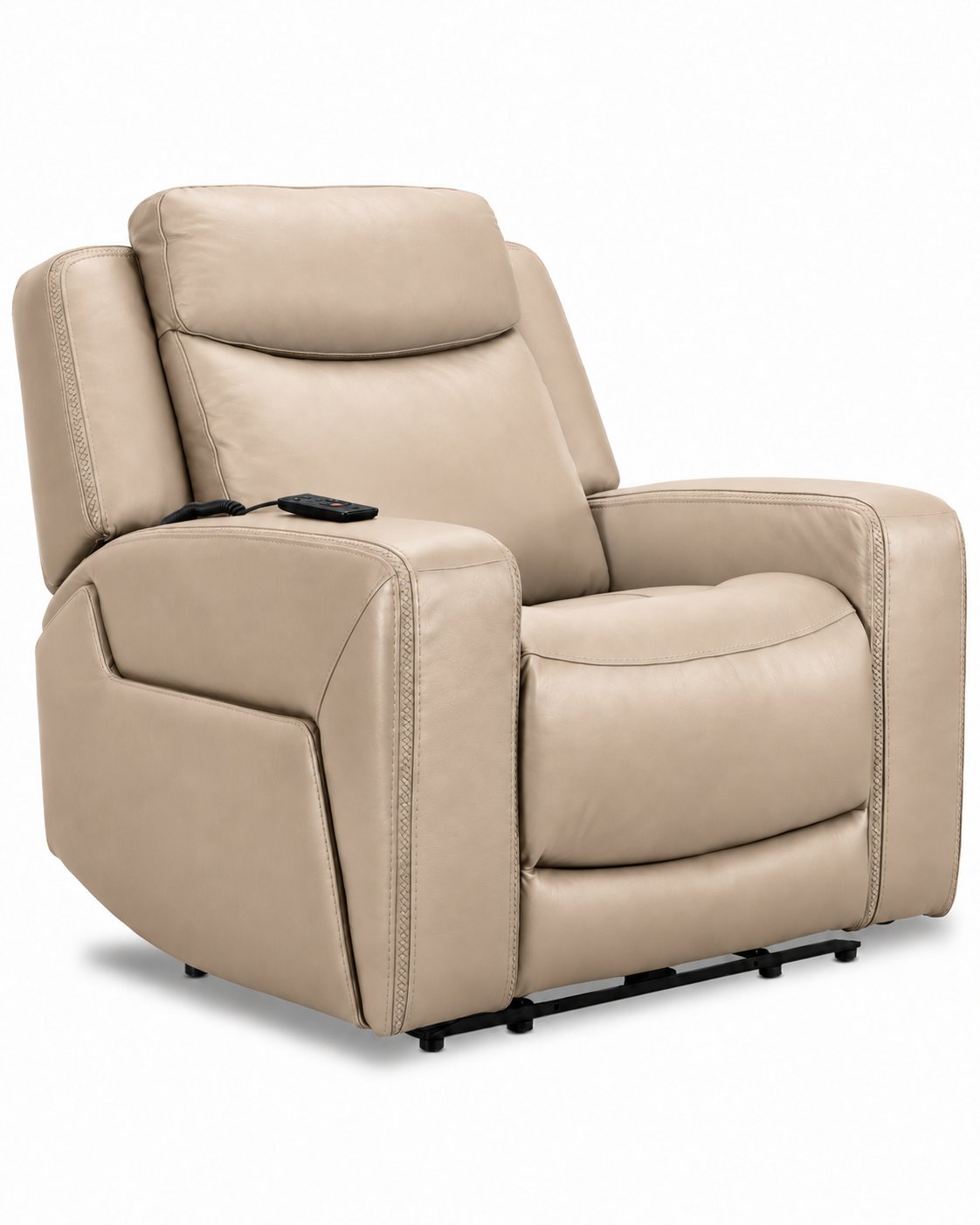 Jackson Leather Power Recliner with Heat and Massage - Pristine angled view with padded headrest and wide arms