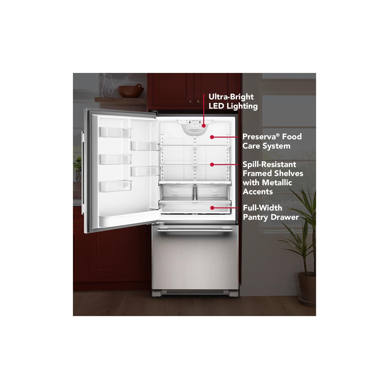 KitchenAid 33" 22.0 Cu. Ft. PrintShield Stainless Steel Bottom Mount Refrigerator - KRBL133SPS