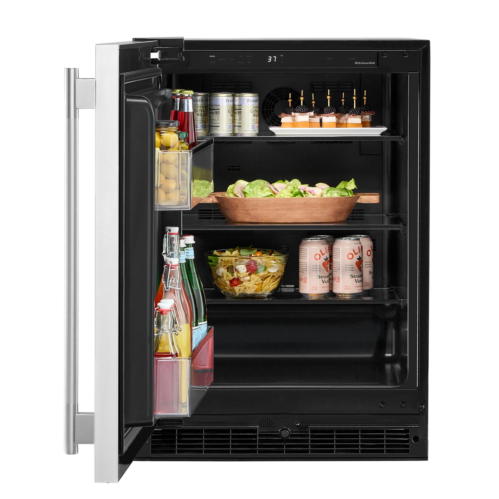 KitchenAid 24" 5.0 Cu. Ft. Black Cabinet/Stainless Doors Undercounter Refrigerator - KURL124SSB
