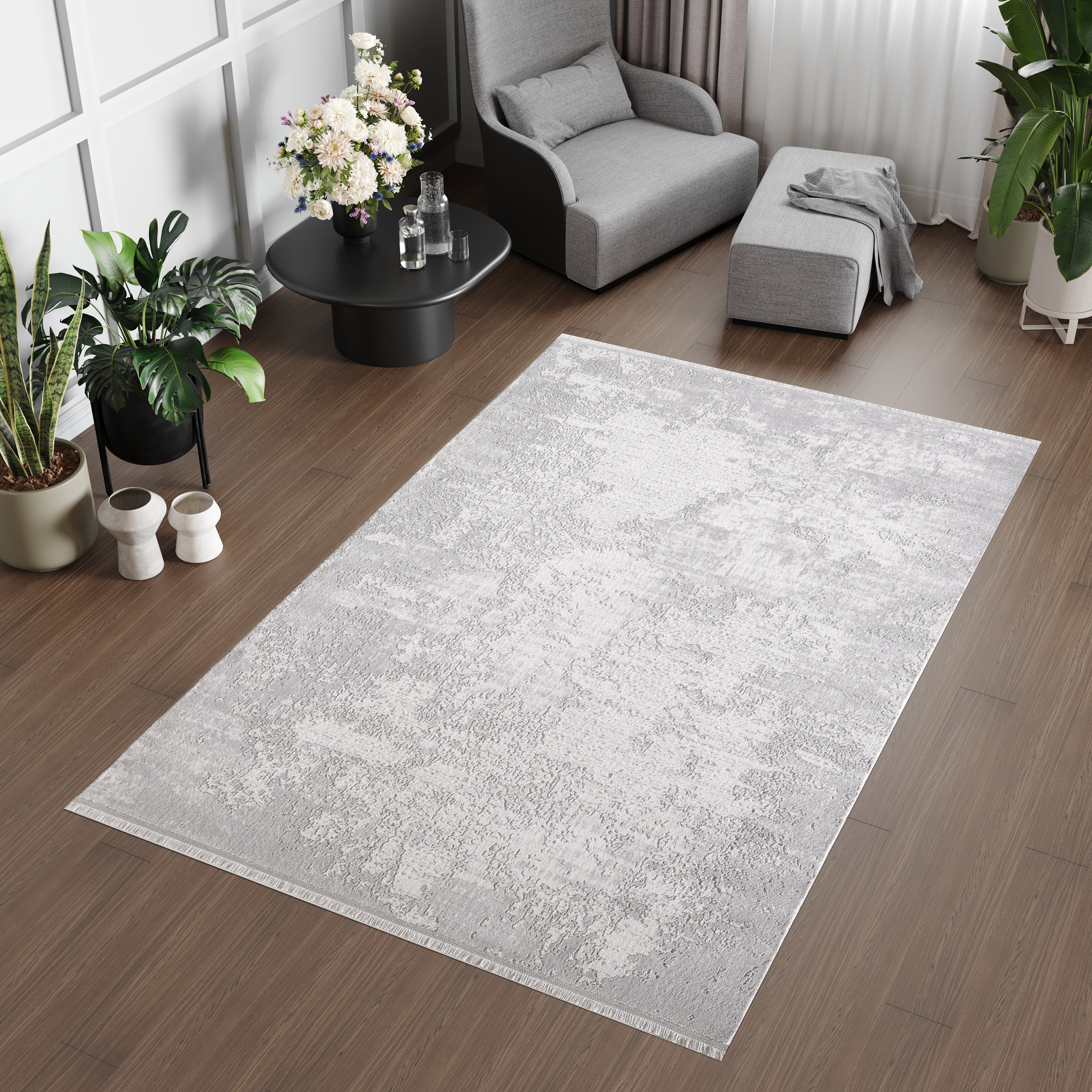 L2 Decor Lazer Area Rug 5' x 8' with Underpad - Light, Grey