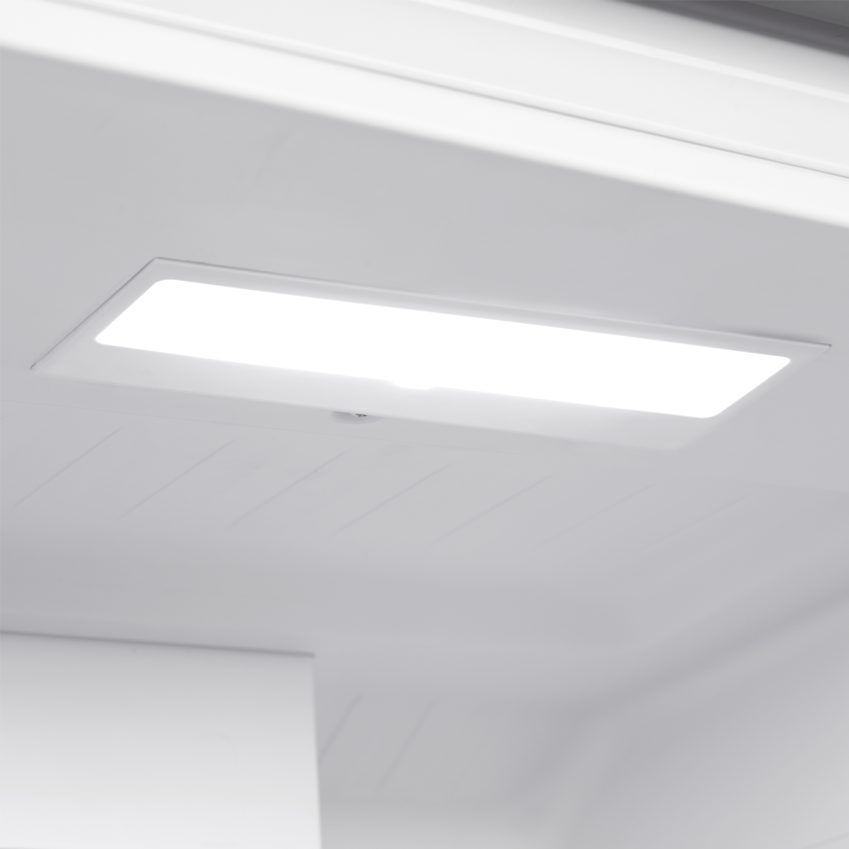 Bright LED interior light mounted at the top of the refrigerator compartment
