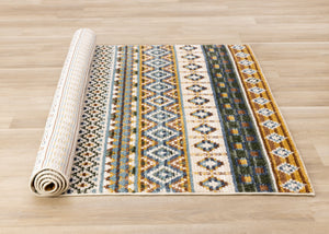 Nala Tapis (7,10 pi X 10,6 pi) design complexe du sud-ouest – jaune, bleu, vert