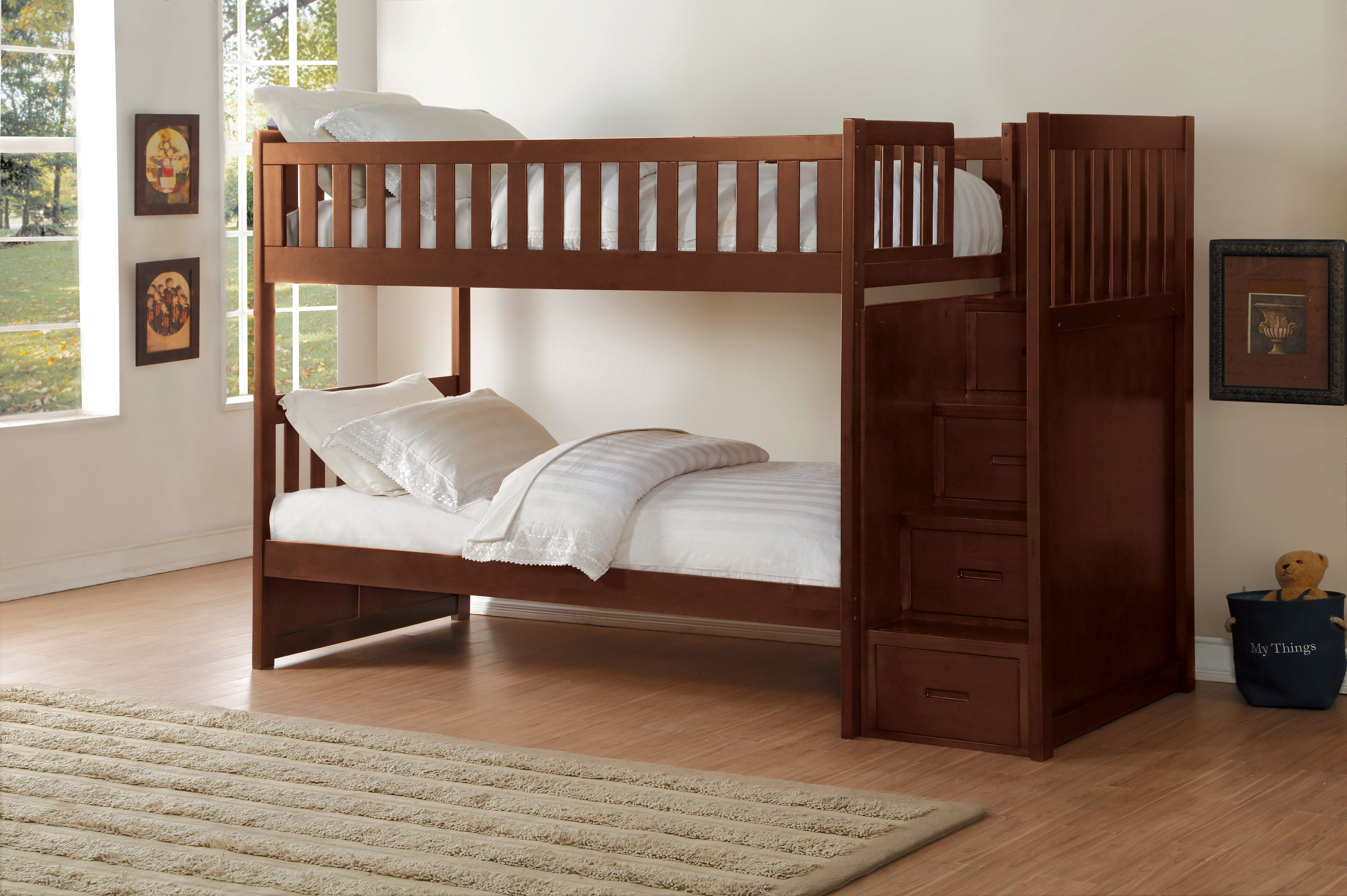 Noelle Twin Step Bunk Bed - Dark Cherry