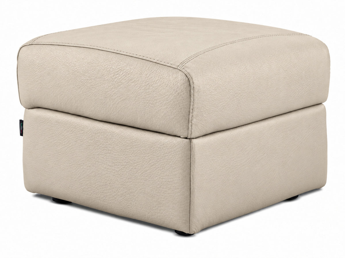 Orlando-Ray cream leather storage ottoman with cushioned top and stitched detailing