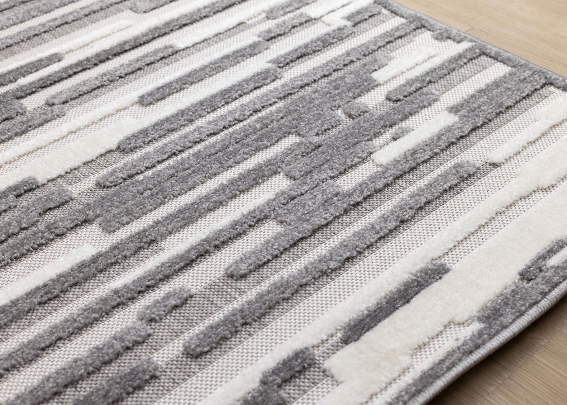 Pixel Drift 5'3" x 7'7" Broken Lines Design Area Rug - Grey, White