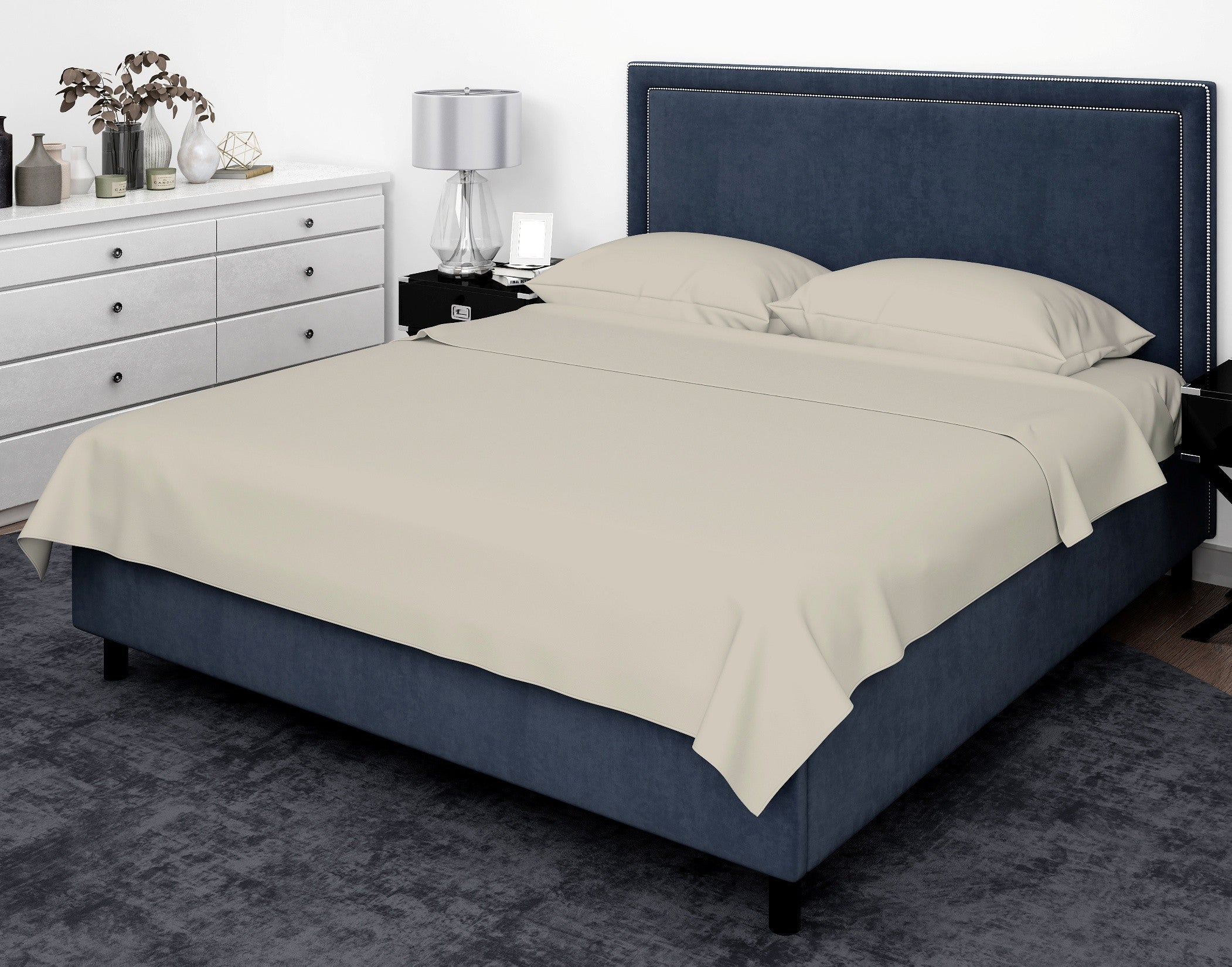 Cotton House 100% Cotton Pima Queen Sheet Set - 500 Thread Count Pumie Stone Beige