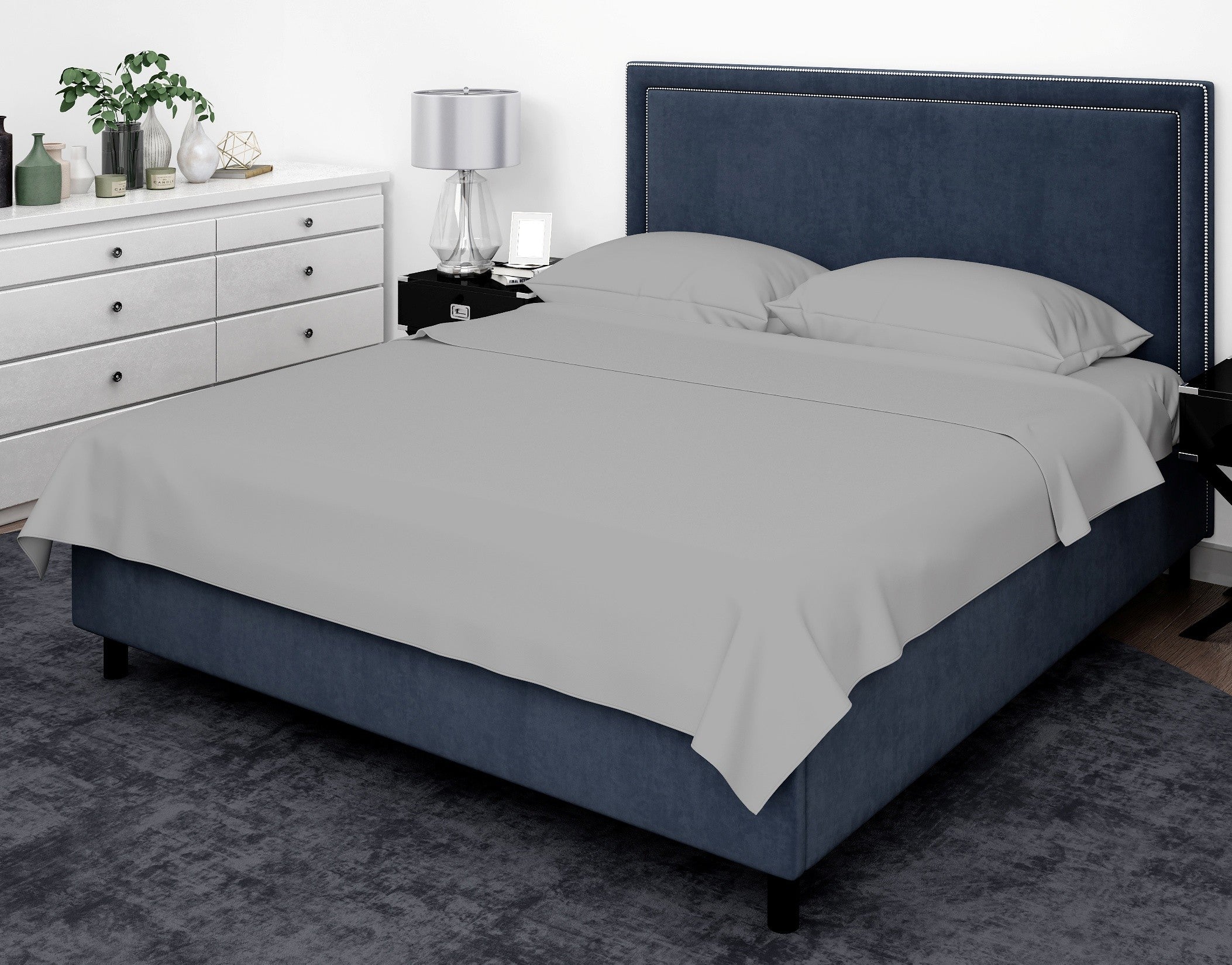 Cotton House 100% Cotton Pima Queen Sheet Set - 500 Thread Count Silver