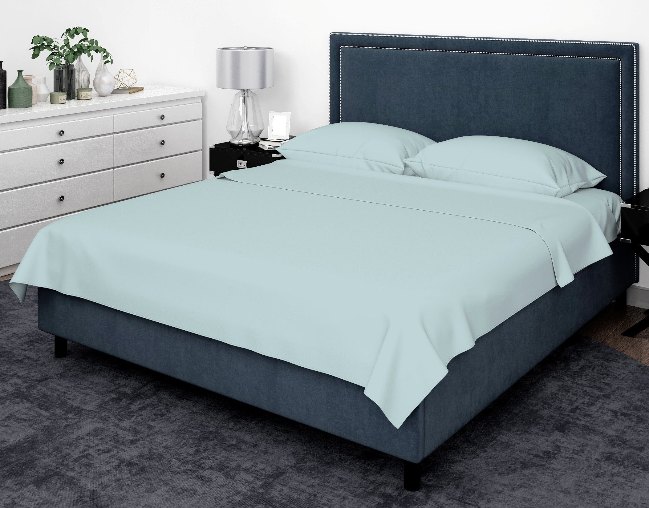Cotton House 100% Cotton Pima Queen Sheet Set - 500 Thread Count Winter Sky Blue