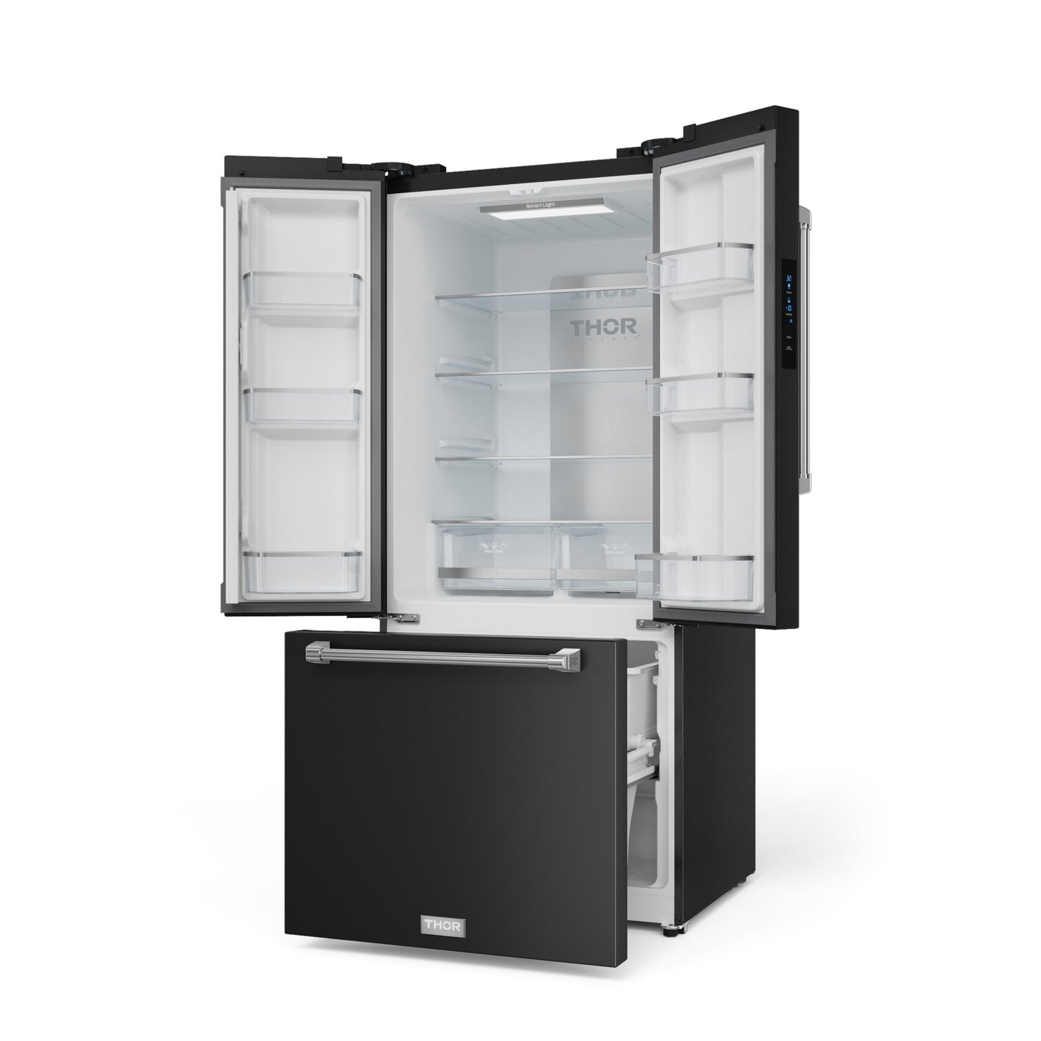 Thor Kitchen - Gordon Ramsay Collection 30" 17.5 Cu. Ft. Matte Black Counter-Depth French Door Refrigerator with Ice Maker - RF3017FFD00-SS