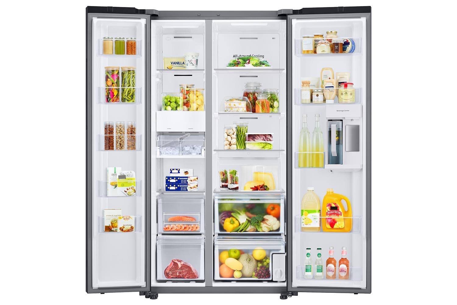 Samsung BESPOKE 36" 22.6 Cu. Ft. White Glass Side-by-Side Refrigerator with Beverage Center - RS23CB760012AA