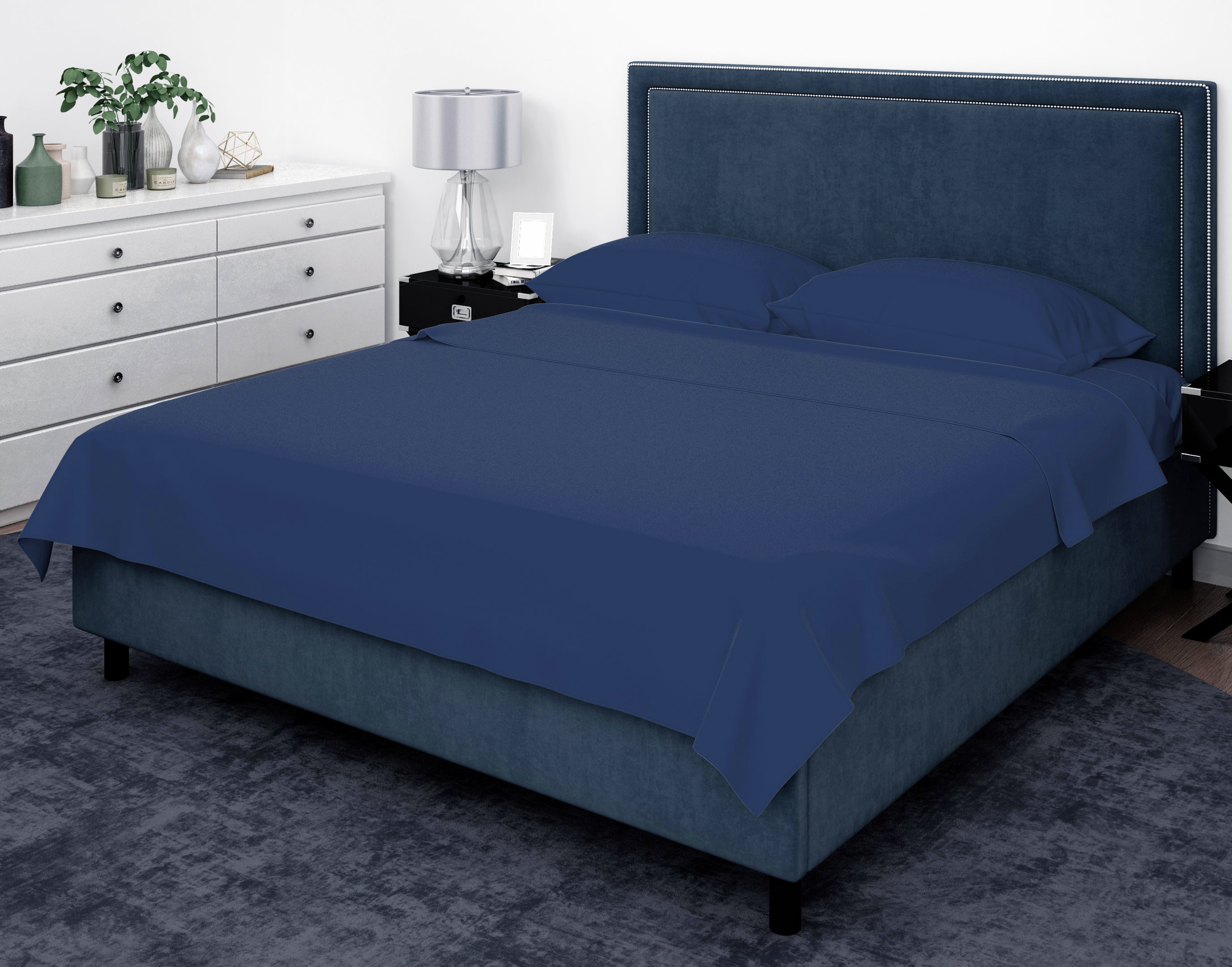 Cotton House 100% Cotton Pima Queen Sheet Set - 500 Thread Count Navy Blue