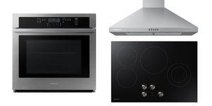 Samsung Ens. Appareils de cuisine incluant four encastré, surface de cuisson électrique et hotte de cuisinière de série 5000 acier inoxydable