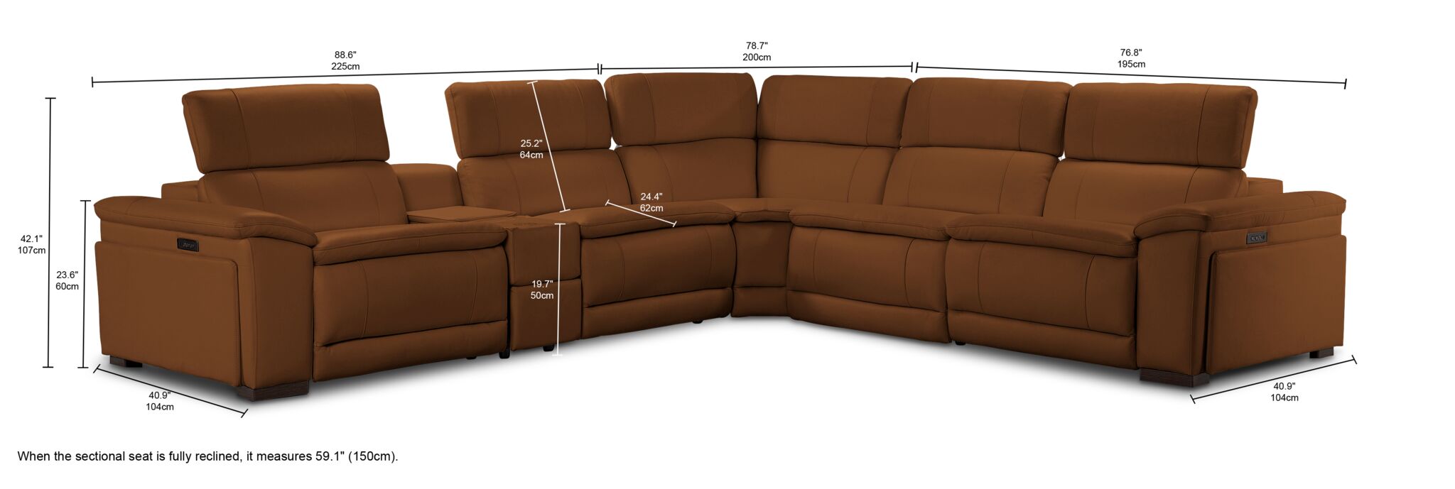 Ajax Leather 6-Piece Dual Power Reclining Sectional - Camel