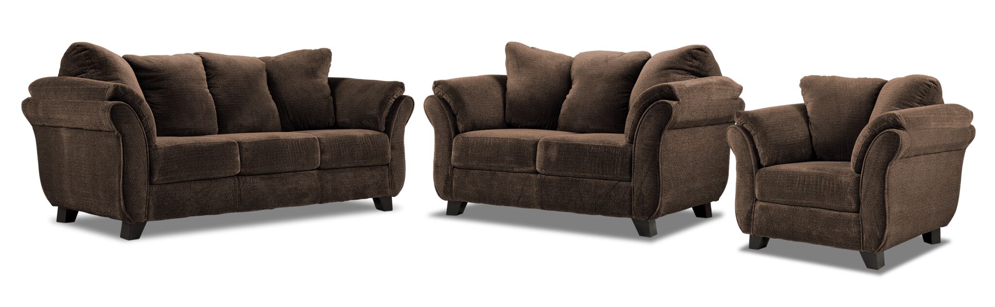 Avery Sofa, Loveseat and Chair Set - Chocolate