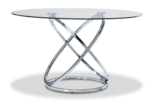 Axis Table de salle à manger ronde – verre et chrome