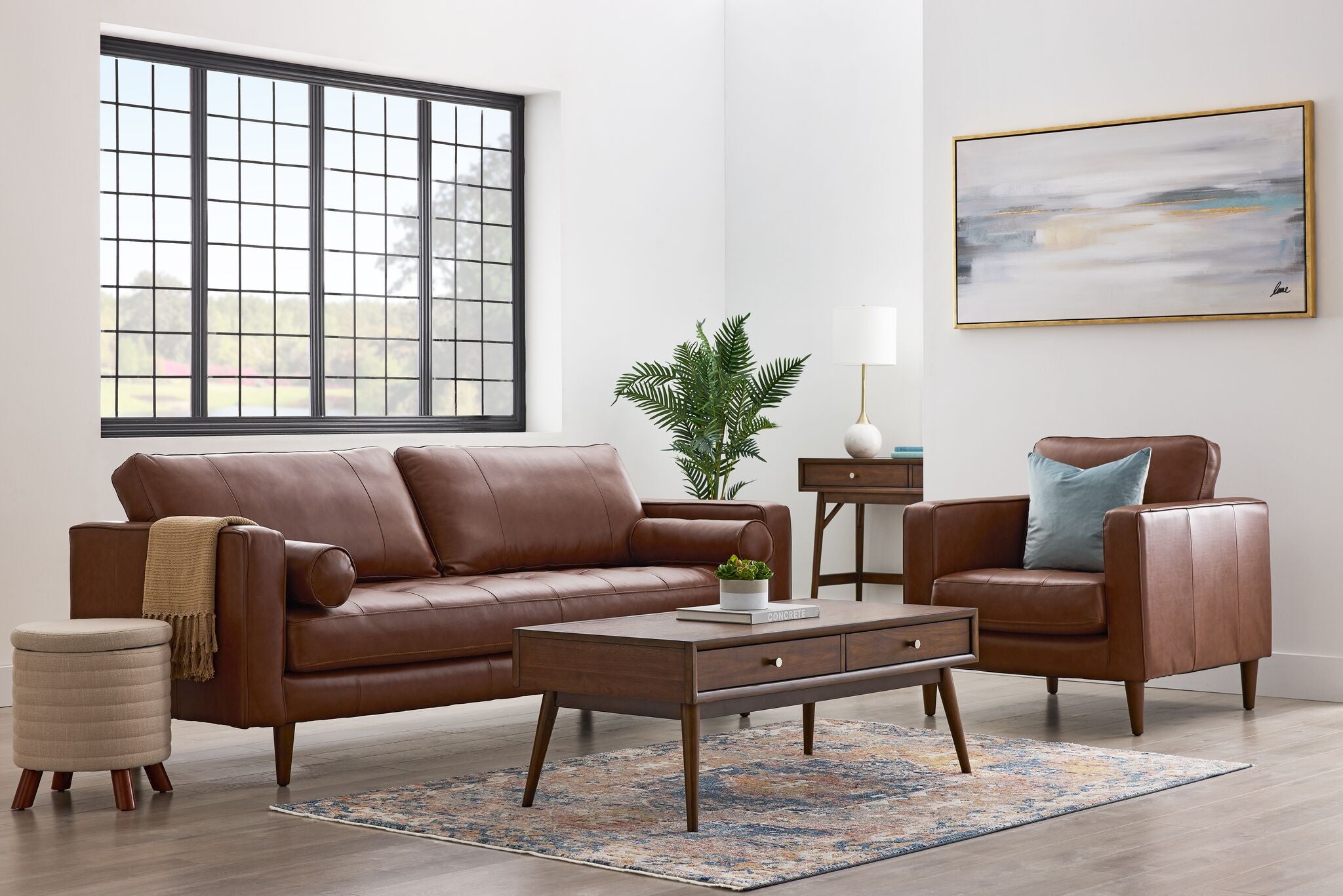 Bari Leather Sofa and Chair Set - Cobblestone