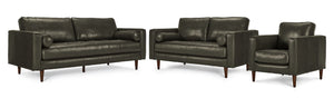 Bari Ens. Sofa, causeuse et fauteuil en cuir - anthracite