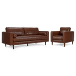 Bari Leather Sofa and Chair Set - Cobblestone