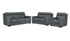 Benevento Ens. Sofa, causeuse et fauteuil en cuir - acier