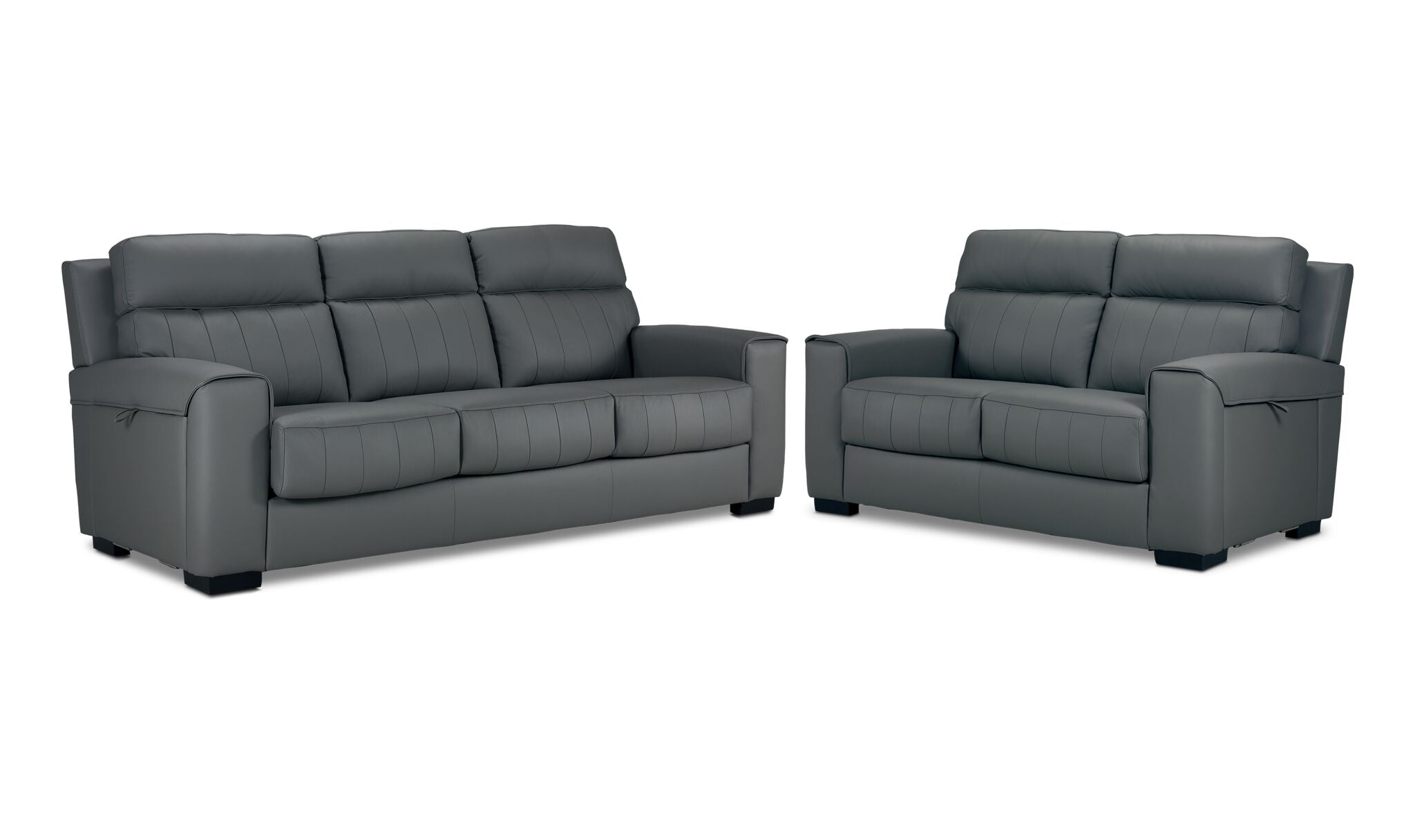 Benevento Leather Sofa and Loveseat Set - Steel