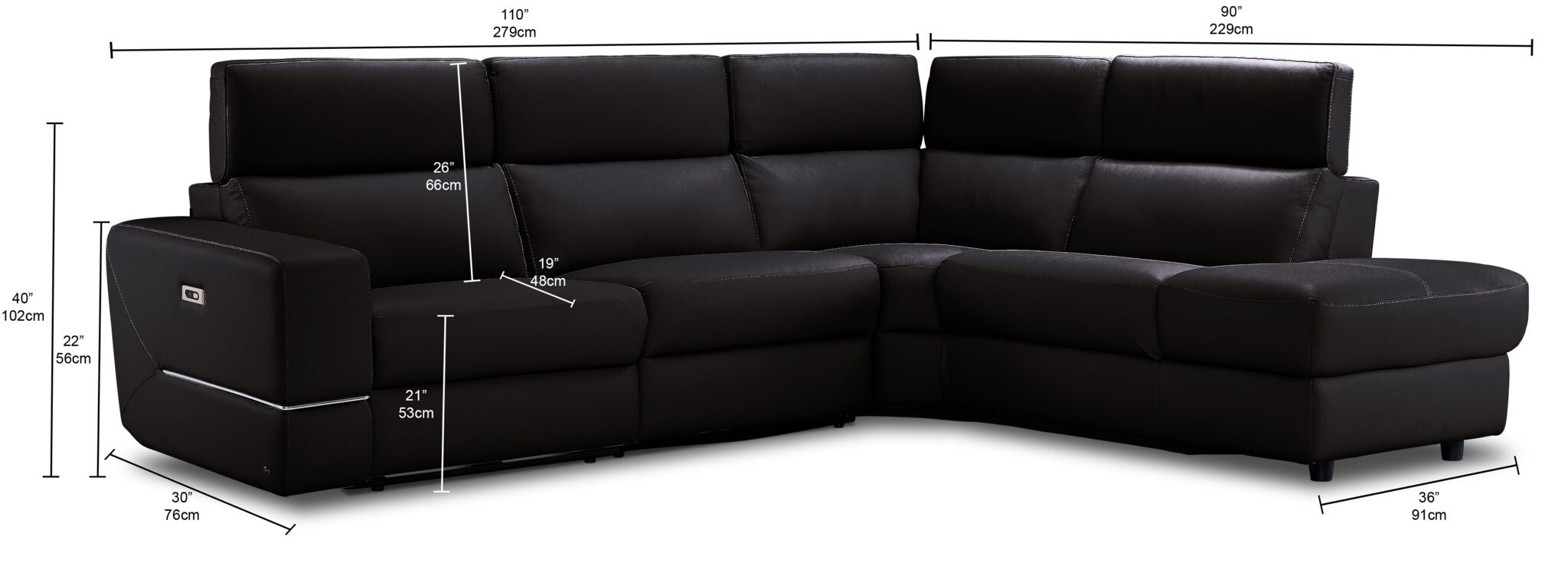 Bianca 3-Piece Power Sectional with Right Facing Chaise - Chocolate