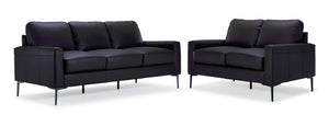 Chito Ens. Sofa et causeuse en cuir – noir corbeau