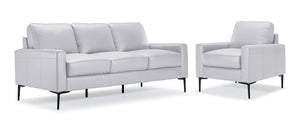 Chito Ens. Sofa et fauteuil en cuir – gris argent