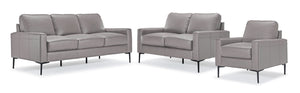 Chito Ens. Sofa, causeuse et fauteuil en cuir – gris nuage