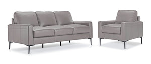 Chito Ens. Sofa et fauteuil en cuir – gris nuage