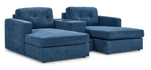 Sentiment de connexion - Connex Sectionnel modulaire 3 mcx avec fauteuil allongé et console tiroir - bleu
