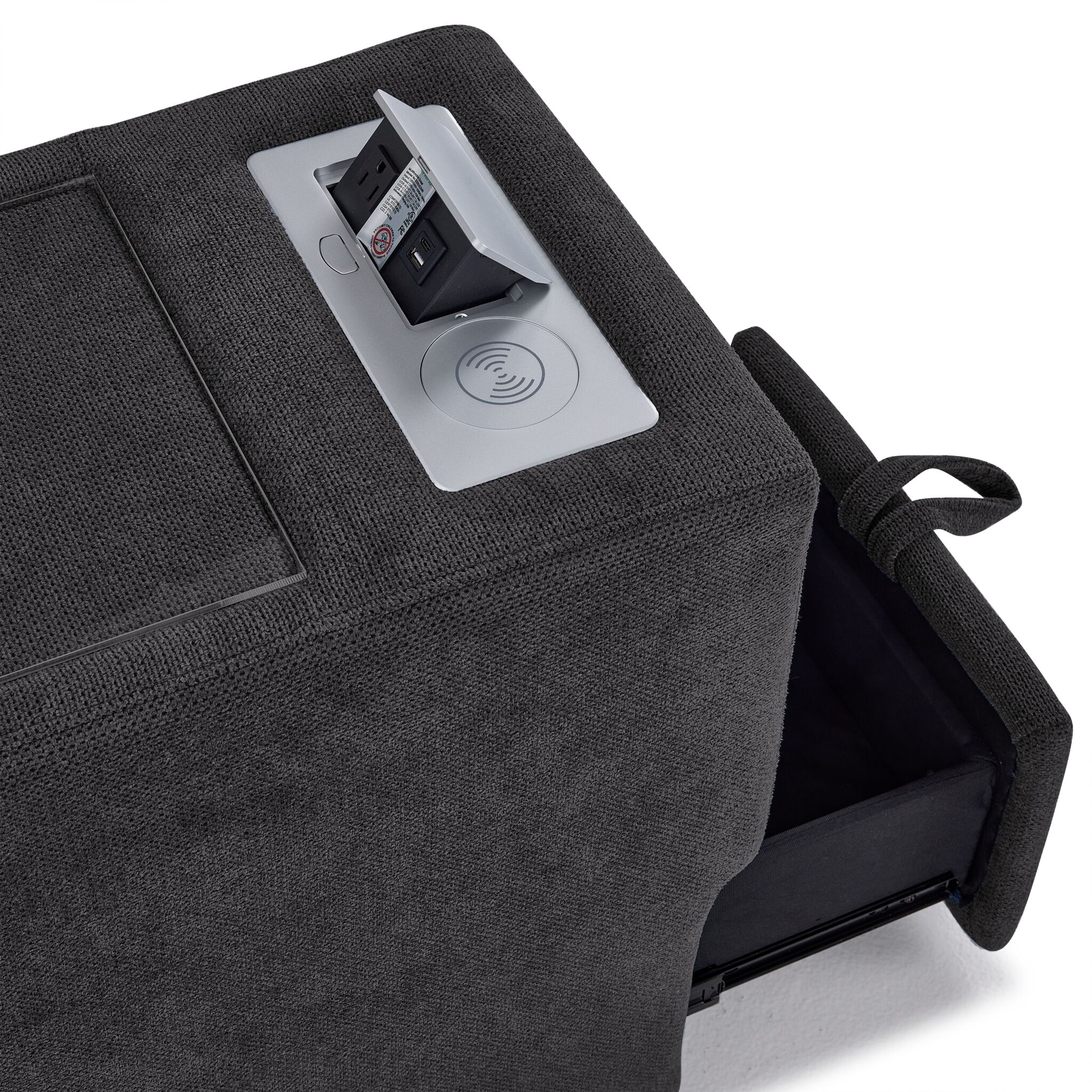 Feeling Connected - Connex 3-Piece Modular Sectional with Chaise and Drawer Console - Dark Grey