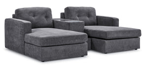 Sentiment de connexion - Connex Sectionnel modulaire 3 mcx avec fauteuil allongé et console tiroir - gris pâle