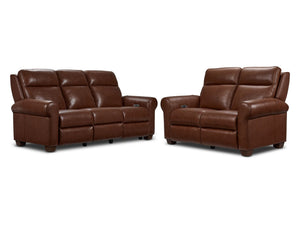Conrad Ens. Sofa et causeuse inclinables électriques à double inclinaison en cuir – brun foncé