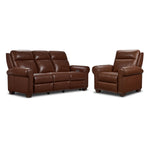Conrad Leather Dual Power Reclining Sofa and Recliner Set - Dark Brown