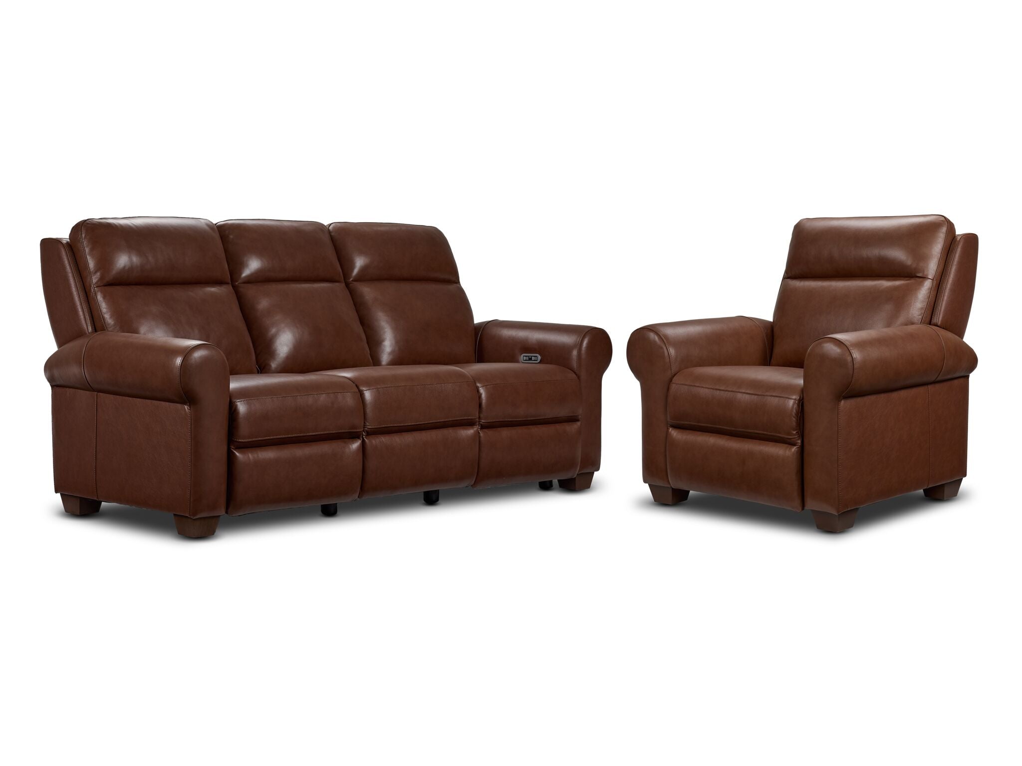 Conrad Leather Dual Power Reclining Sofa and Recliner Set - Dark Brown