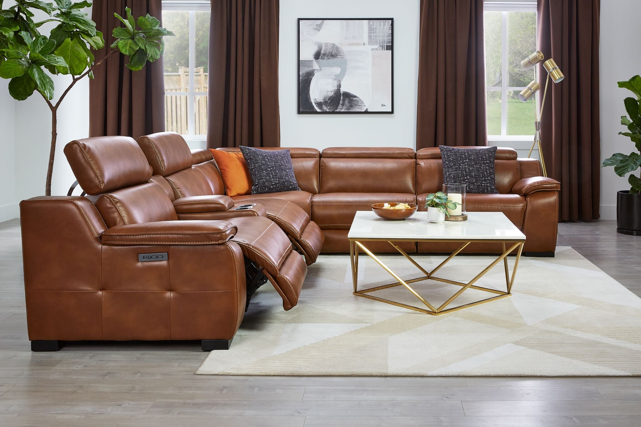 Corsica 6-Piece Dual Power Reclining Sectional - Brown