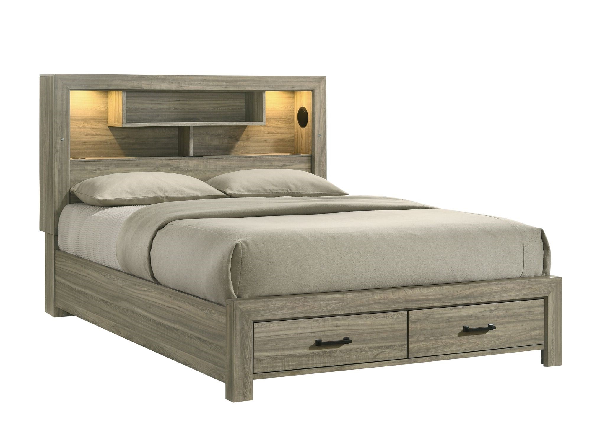 Dario 3-Piece Storage Full Bed - Light Brown, Beige