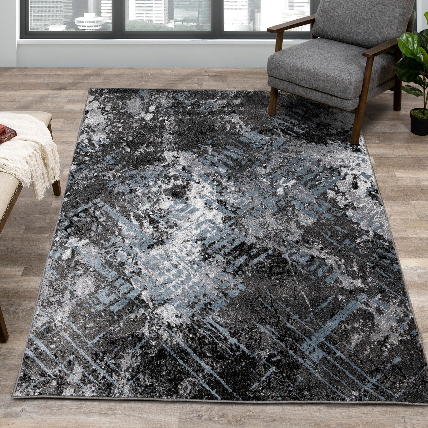 Dawn 5'3" x 7'7" Worn Crosshatch Area Rug - Grey, Blue