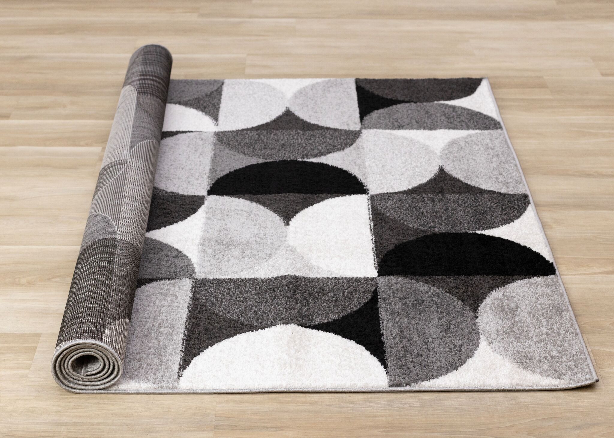 Eclipse 5'3" x 7'7" Mid-Century Modern Design Area Rug - Grey, Black, White