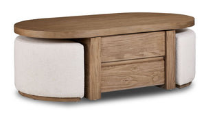 Elenore Table de centre à dessus relevable 52 po avec 2 tabourets - brun pâle