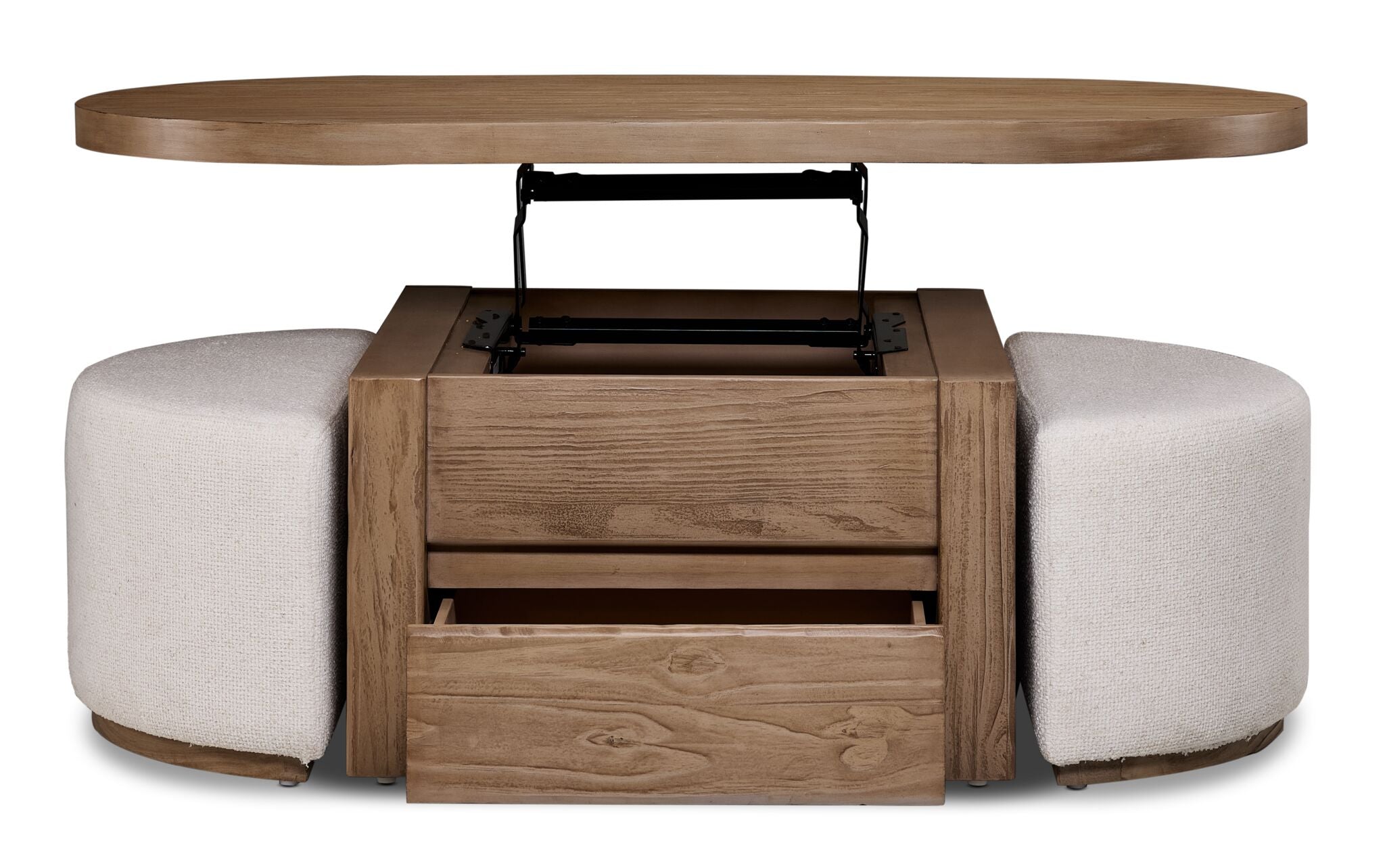 Elenore 52" Lift-Top Coffee Table With 2 Ottomans - Light Brown