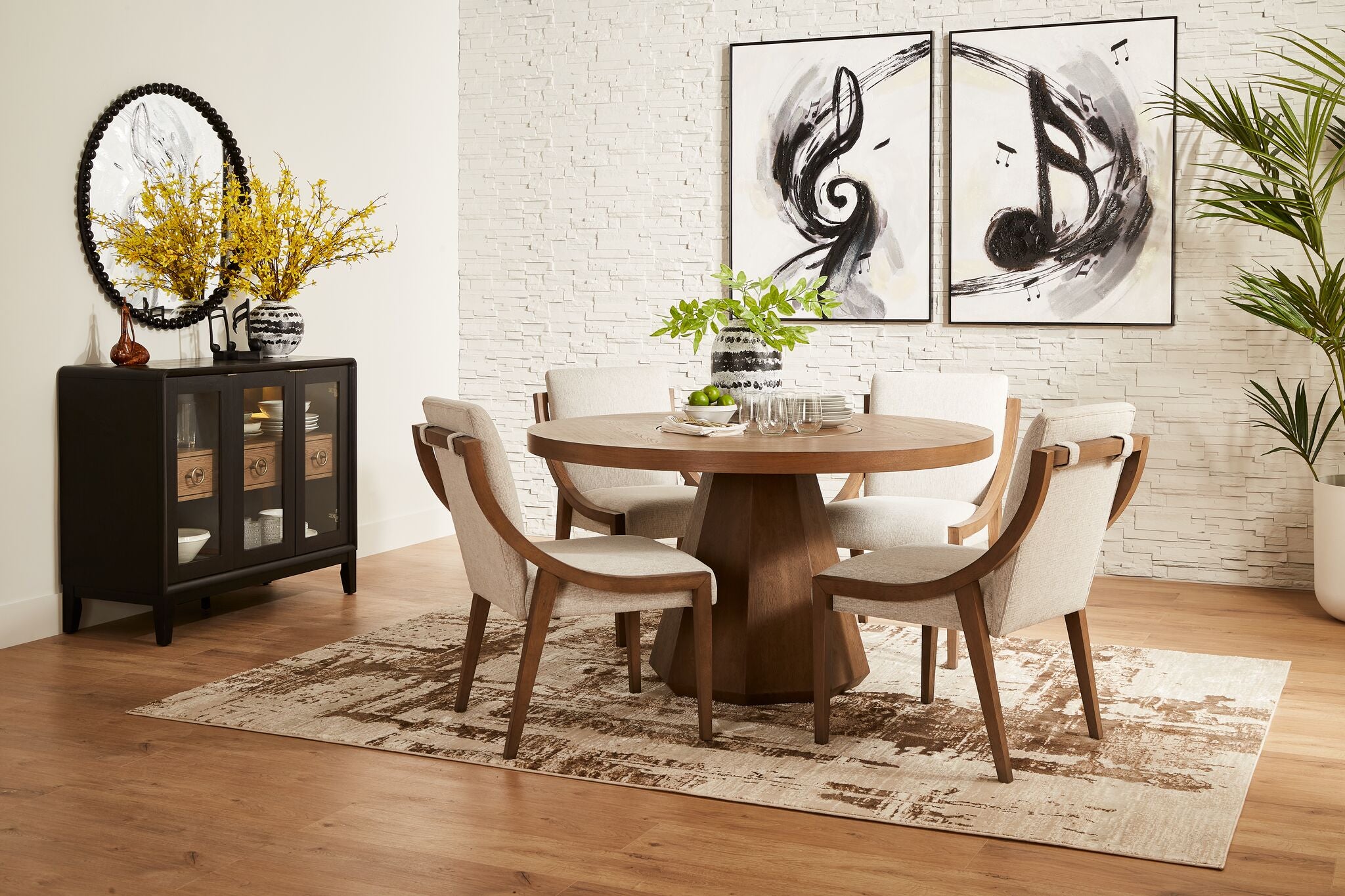 In Harmony - Elure 5-Piece Round Dining Table With Lazy Susan - Latte