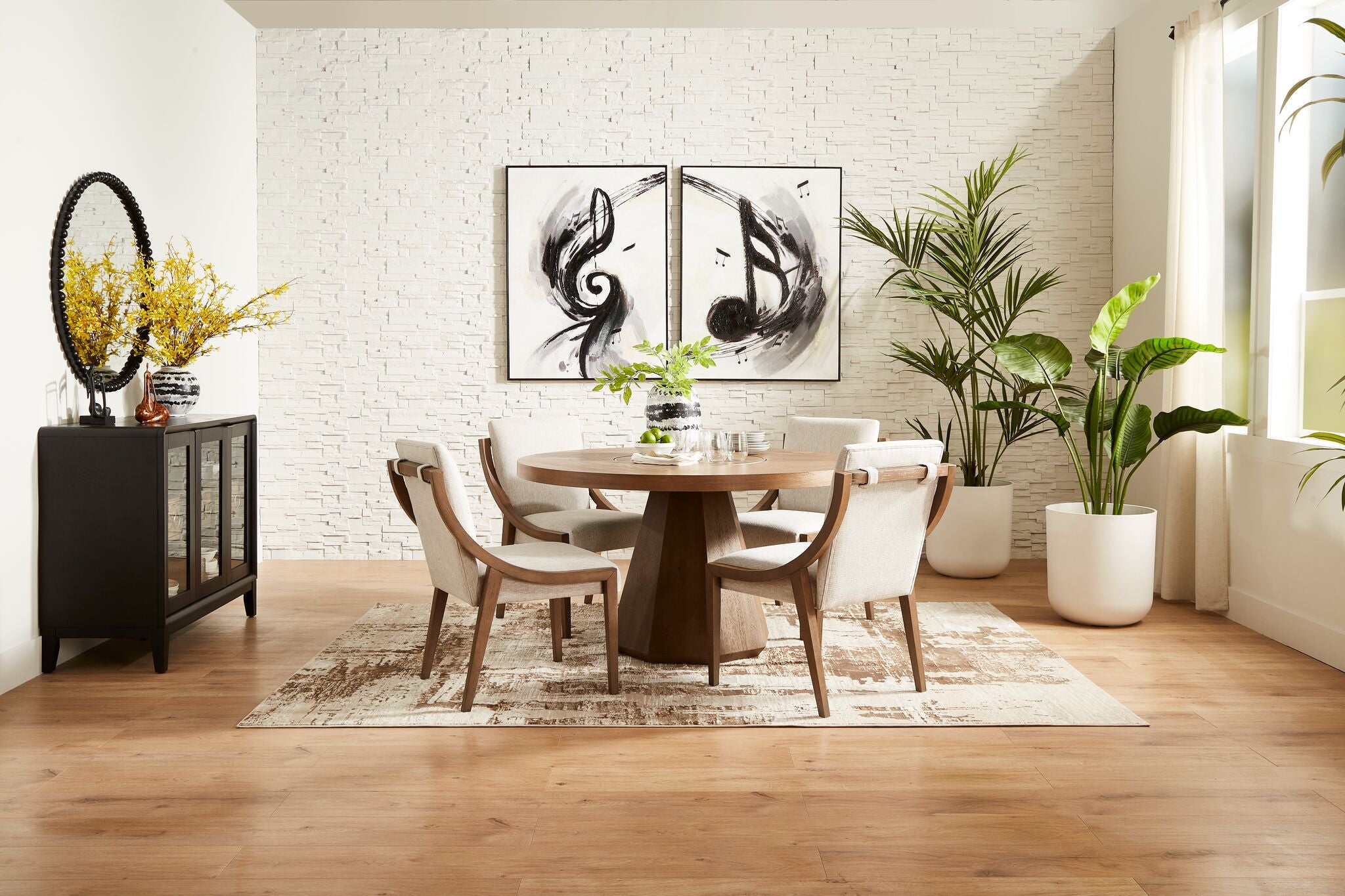 In Harmony - Elure 5-Piece Round Dining Table With Lazy Susan - Latte