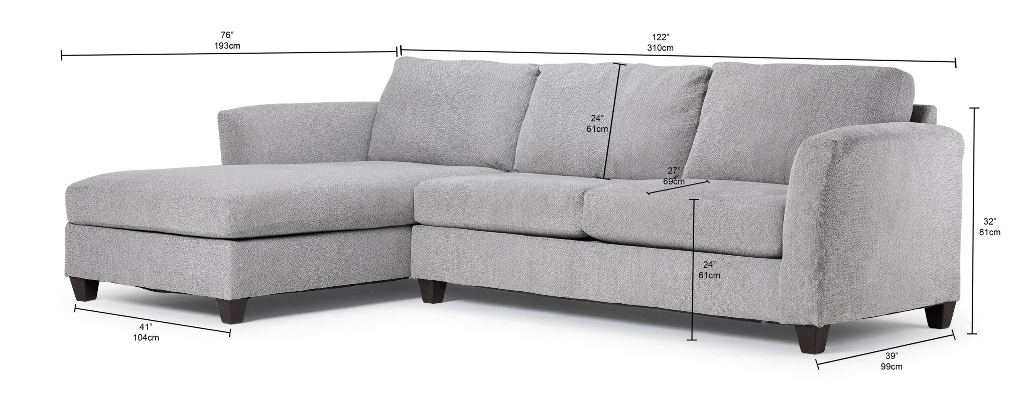 Everett 2-Piece Sectional with Left-Facing Chaise - Grey